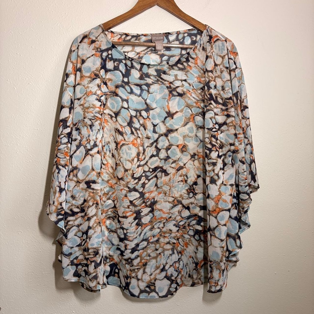 Chicos Women's Size L/XL Poncho Cover Up Artsy Watercolor Blouse Lagenlook - Picture 1 of 3